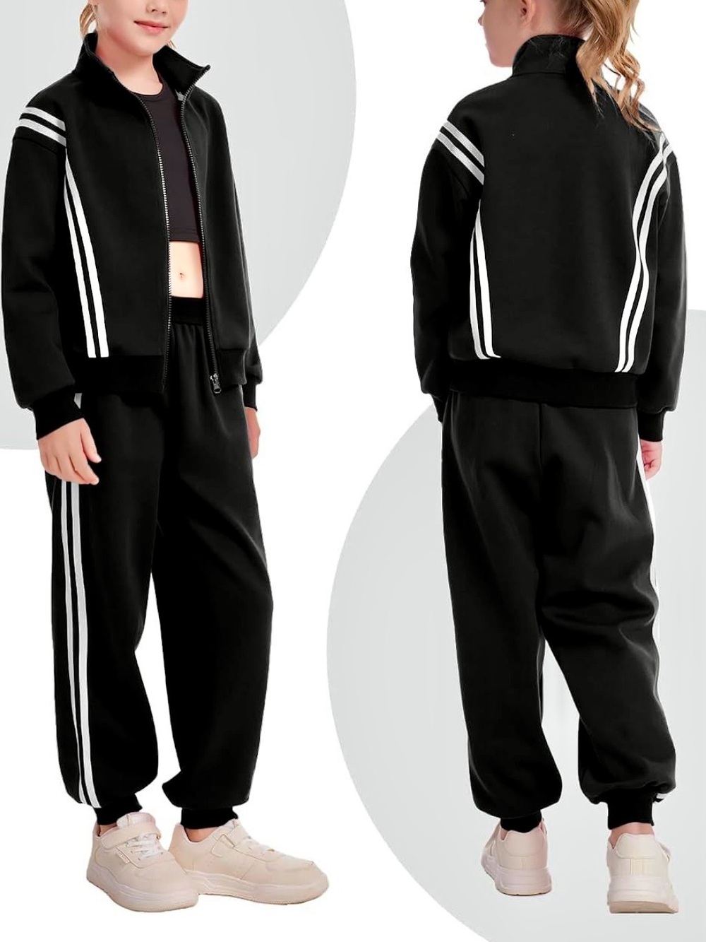 Kids Black & White - Track Suit / Jacket & Jogger Set | Kids Size 9-10